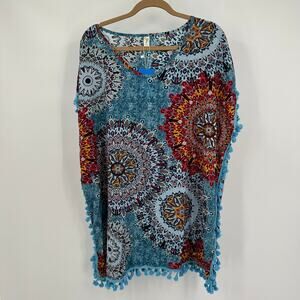 Yincro Womens Size‎ B US L Boho Mandala Tassel Trim Cover Up Festival Duster